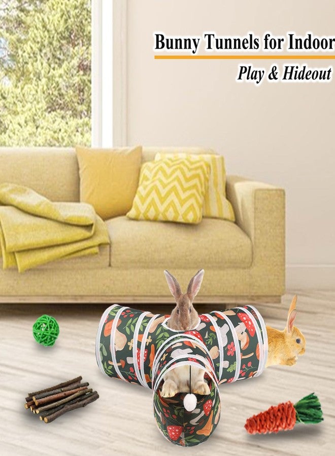 HERCOCCI Rabbit Toys, Bunny Tunnel & Tube, Collapsible 3 Way Rabbit Hideout Tunnel with Chew Toy for Bunny Guinea Pig Ferret Kitten - Image 3