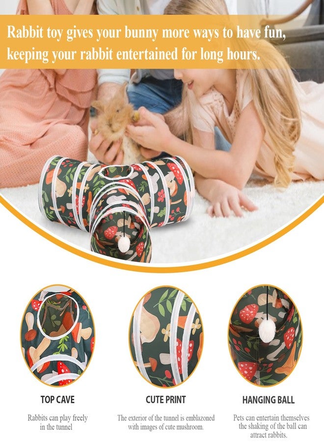 HERCOCCI Rabbit Toys, Bunny Tunnel & Tube, Collapsible 3 Way Rabbit Hideout Tunnel with Chew Toy for Bunny Guinea Pig Ferret Kitten - Image 2