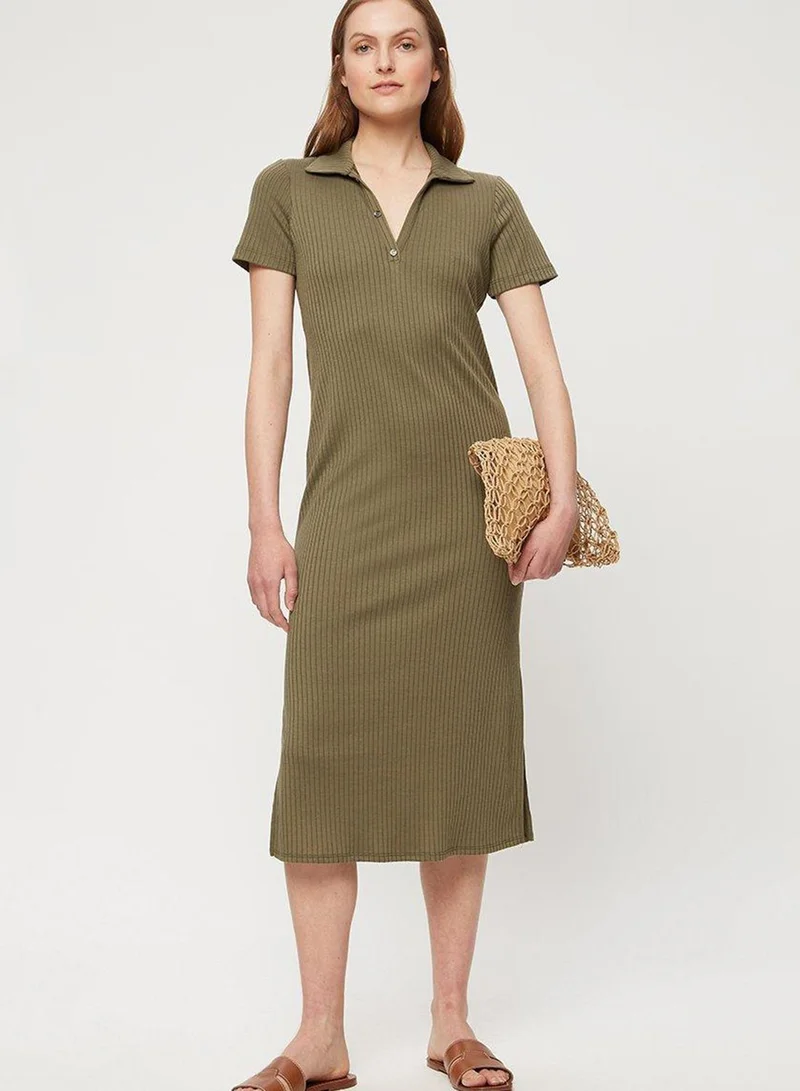 DOROTHY PERKINS Polo Button Detail Ribbed Dress