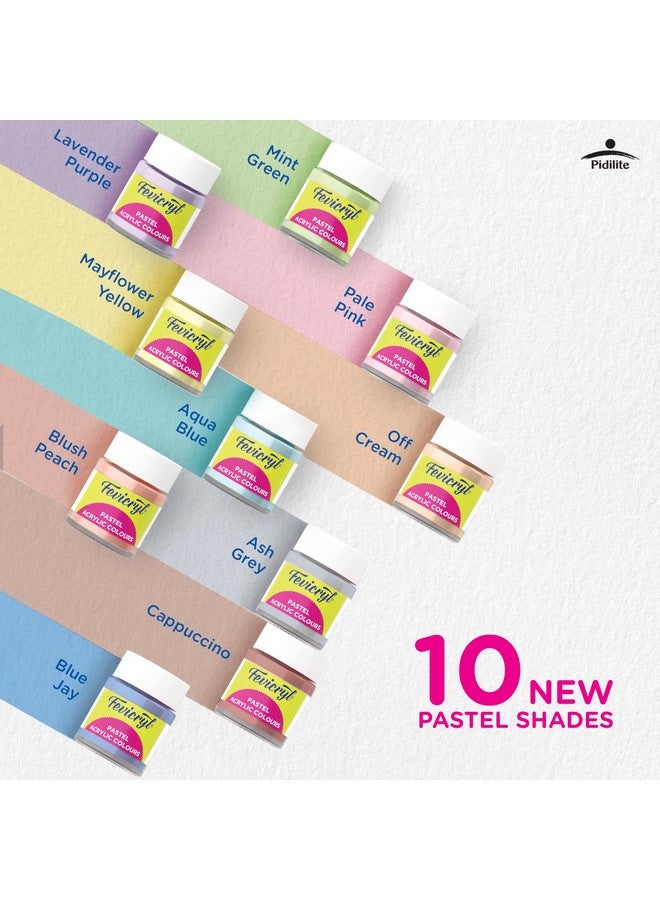 Fevicryl Acrylic Colours Pastel Kit | 10 Colours x 15 ml | DIY Paint, Rich Pigment | Multicolour & Multi-surface | Non-Cracking Paint for Canvas, Wood, Leather, Earthenware, Metal - Image 3