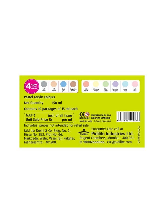 Fevicryl Acrylic Colours Pastel Kit | 10 Colours x 15 ml | DIY Paint, Rich Pigment | Multicolour & Multi-surface | Non-Cracking Paint for Canvas, Wood, Leather, Earthenware, Metal - Image 2