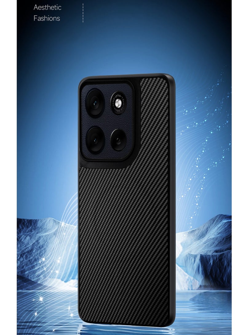 Wtech Motorola Moto G56 5G 2025 Soft Silicone Carbon Fiber Magsafe Protective Back Case Cover (MCFPSN) - Black - Image 4