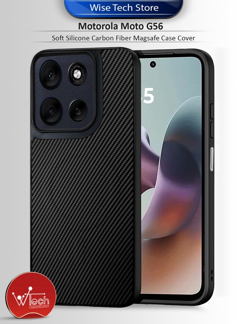 Wtech Motorola Moto G56 5G 2025 Soft Silicone Carbon Fiber Magsafe Protective Back Case Cover (MCFPSN) - Black - Image 1