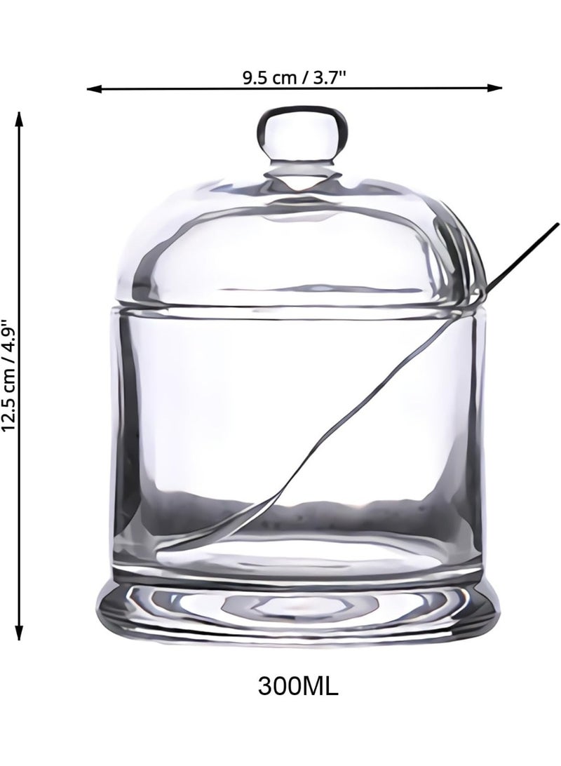LYNK HOME 1 Piece Classic Round Clear Glass Sugar Bowl with Lid Serving Spoon Salt Pot Pepper Storage Jar Seasoning Pot Dispenser Container Sugar Box Condiment Spice Racks Holder for Kitchen - Image 2
