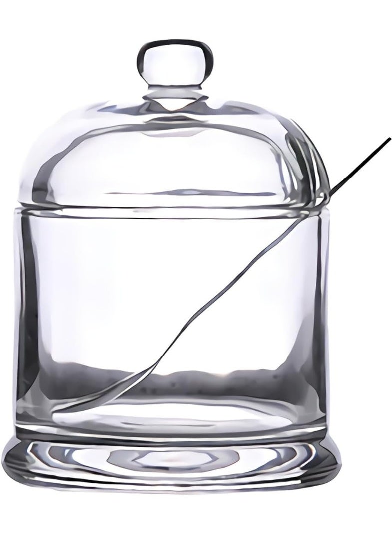 LYNK HOME 1 Piece Classic Round Clear Glass Sugar Bowl with Lid Serving Spoon Salt Pot Pepper Storage Jar Seasoning Pot Dispenser Container Sugar Box Condiment Spice Racks Holder for Kitchen - Image 1
