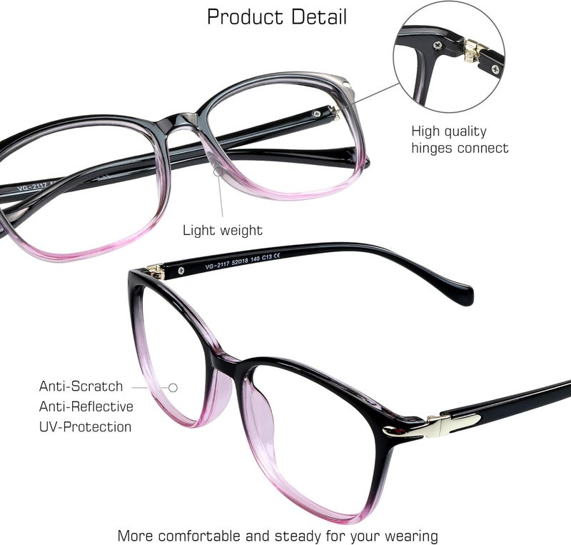 VisionGlobal Blue Light Blocking Glasses for Women/Men, Anti Eyestrain, Computer Reading, TV Glasses, Stylish Square Frame, Anti Glare - Image 2