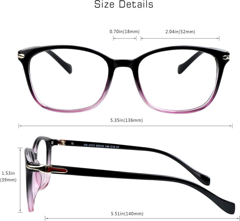 VisionGlobal Blue Light Blocking Glasses for Women/Men, Anti Eyestrain, Computer Reading, TV Glasses, Stylish Square Frame, Anti Glare - Image 3