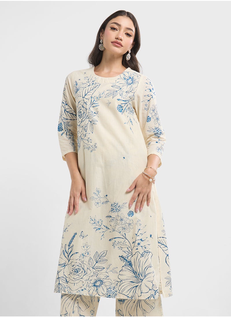 Biba Printed Kurta, Palazo & Dupatta Set  - Image 3