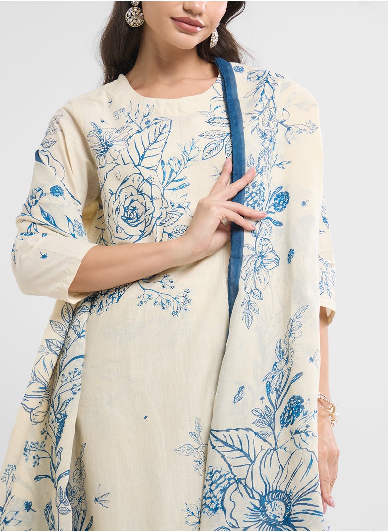 Biba Printed Kurta, Palazo & Dupatta Set  - Image 5