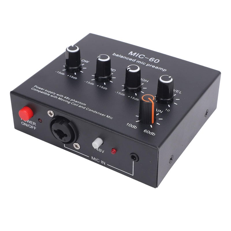 Aluminum Alloy 3 Channel Mic Preamp 10 60dB Gain 48V Power for Home Studio Podcast - Image 4
