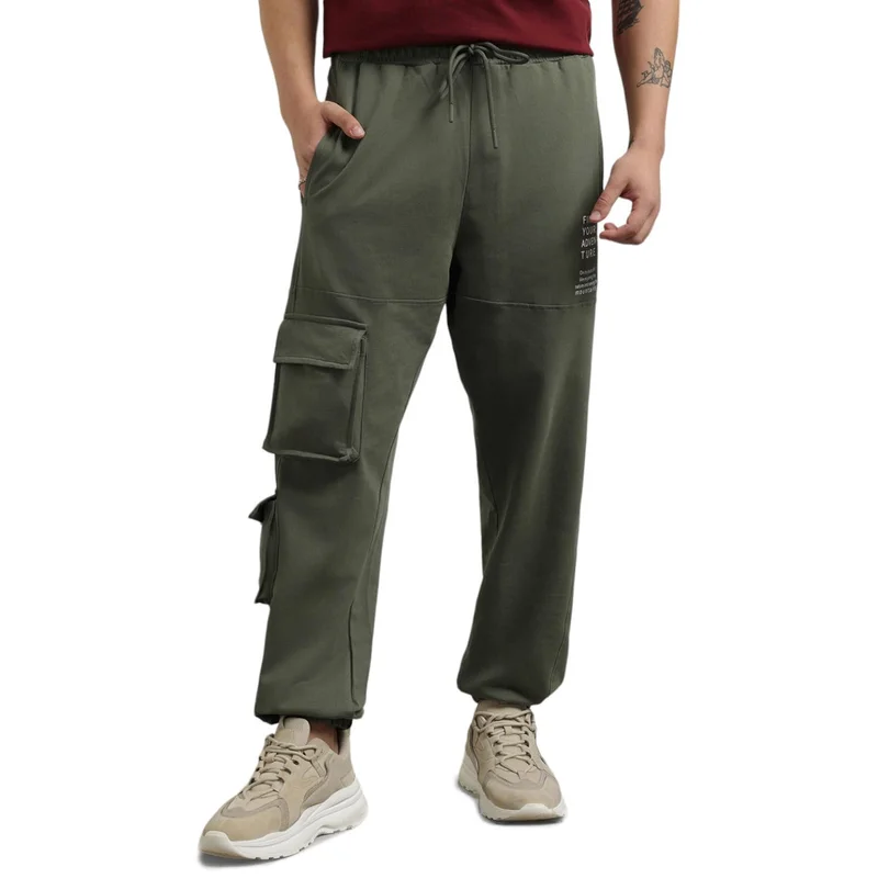 نوبيرو سراويل رياضية فضفاضة رجالية باللون الزيتوني