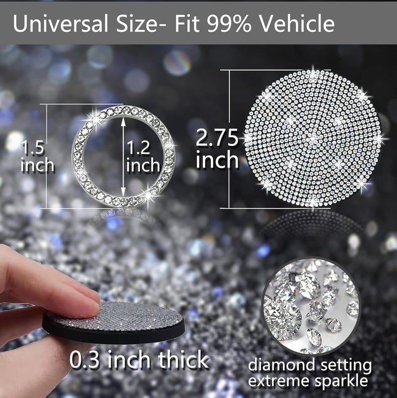 NBTEPEM 2pcs Bling Car Cup Holder Coasters & 2pcs Push Start Button, 2.75 inch Anti-Slip Shockproof Universal Vehicle Coasters Insert, Bling Car Interior Accessories for Women Suits for Most Cars (White) - Image 2