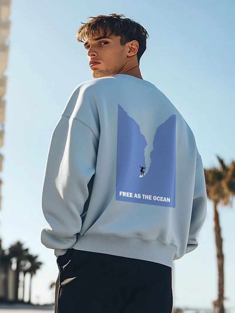 نوبيرو سويت شيرت رجالي بياقة دائرية من القطن باللون الأزرق الفاتح