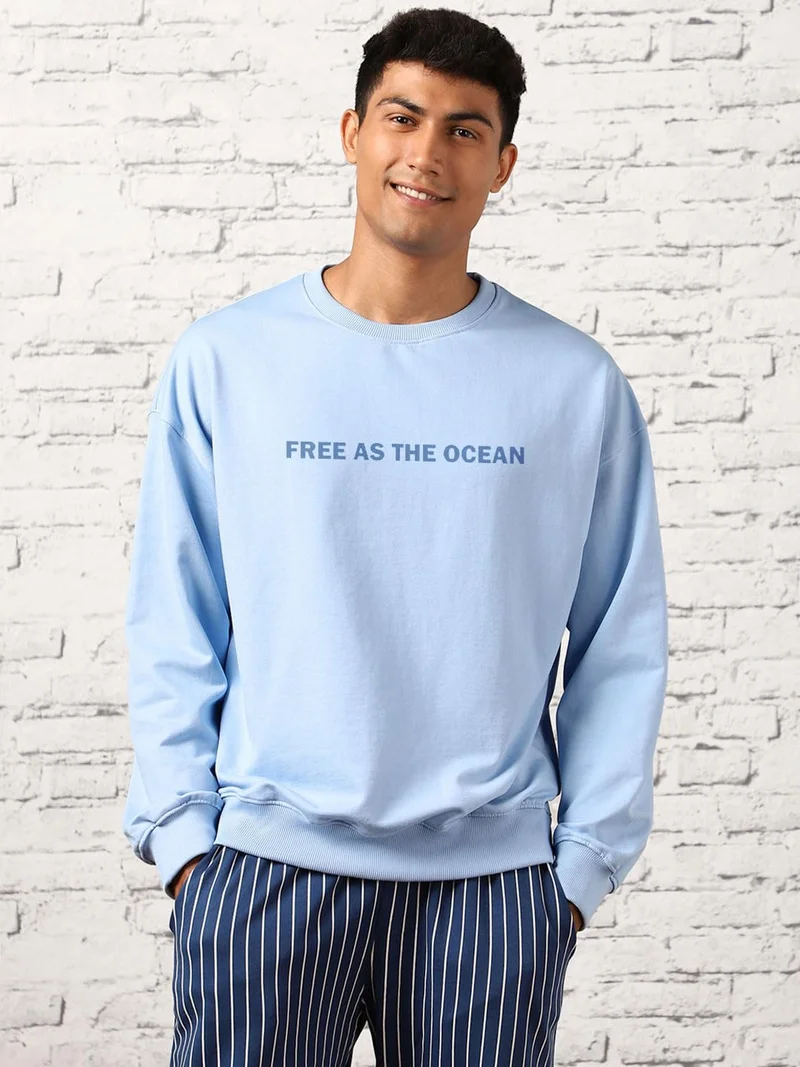 NOBERO  Cotton Crew Neck Sweatshirt for Men in Light Blue  | Best Price UAE