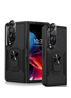 Rock Pow Z Fold 4 Case,Galaxy Z Fold 4 Case with[360˚Rotatable Ring Kickstand][2 x 9H Camera Lens Protector],Anti-Scratch Shockproof Protective Phone Case for Samsung Fold 4 5G(Black)  - Image 1