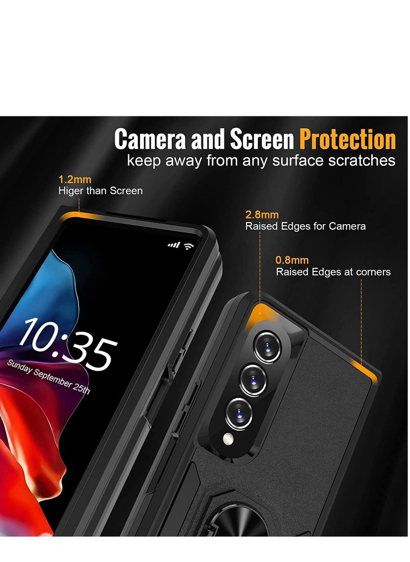 Rock Pow Z Fold 4 Case,Galaxy Z Fold 4 Case with[360˚Rotatable Ring Kickstand][2 x 9H Camera Lens Protector],Anti-Scratch Shockproof Protective Phone Case for Samsung Fold 4 5G(Black)  - Image 3