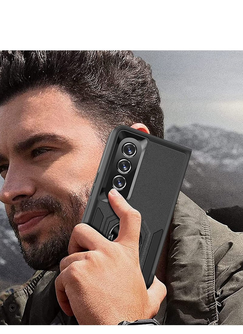 Rock Pow Z Fold 4 Case,Galaxy Z Fold 4 Case with[360˚Rotatable Ring Kickstand][2 x 9H Camera Lens Protector],Anti-Scratch Shockproof Protective Phone Case for Samsung Fold 4 5G(Black)  - Image 5