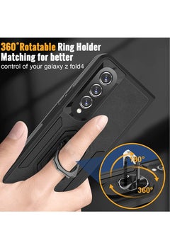 Rock Pow Z Fold 4 Case,Galaxy Z Fold 4 Case with[360˚Rotatable Ring Kickstand][2 x 9H Camera Lens Protector],Anti-Scratch Shockproof Protective Phone Case for Samsung Fold 4 5G(Black)  - Image 4