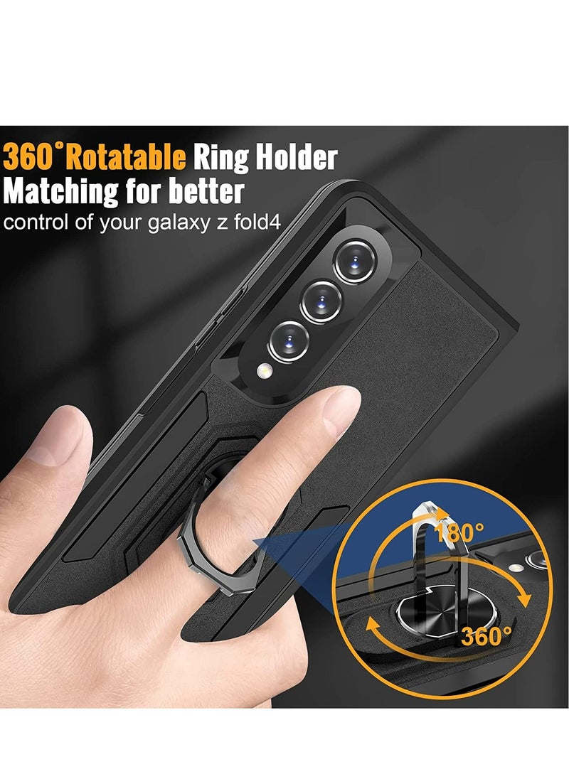 Rock Pow Z Fold 4 Case,Galaxy Z Fold 4 Case with[360˚Rotatable Ring Kickstand][2 x 9H Camera Lens Protector],Anti-Scratch Shockproof Protective Phone Case for Samsung Fold 4 5G(Black)  - Image 4