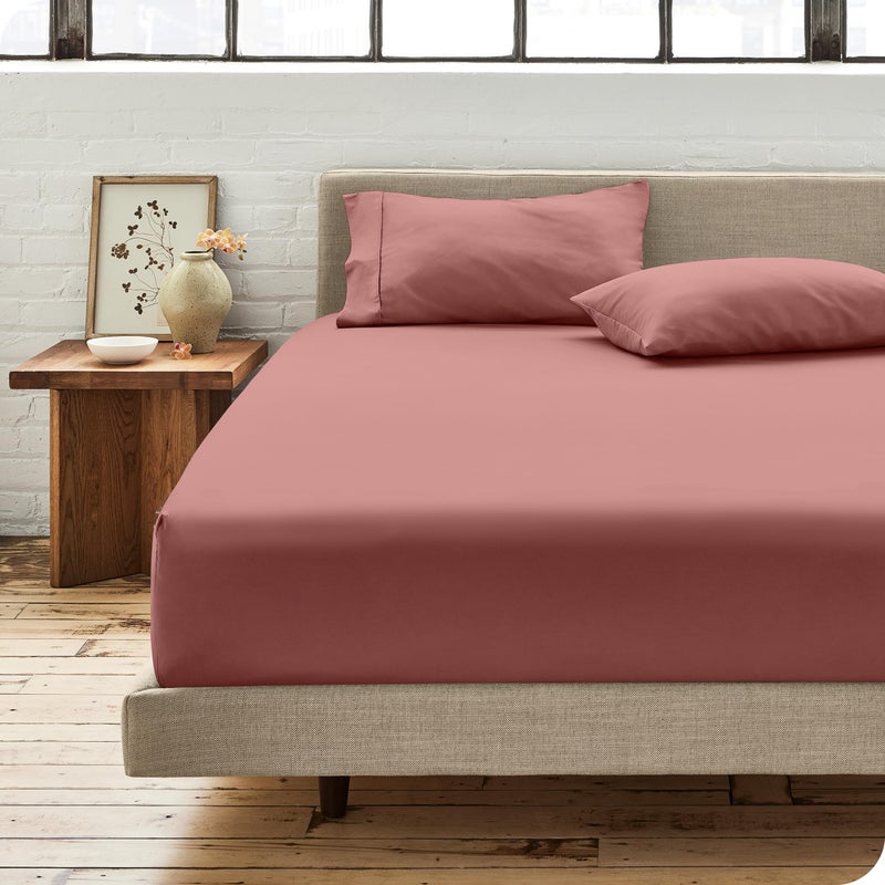 Bare Home Bare Home 100% Organic Cotton Twin XL Fitted Bottom Sheet - Crisp Percale Weave - Lightweight & Breathable - Deep Pocket Fitted Sheet (Twin XL  Dusty Rose)  - Image 1
