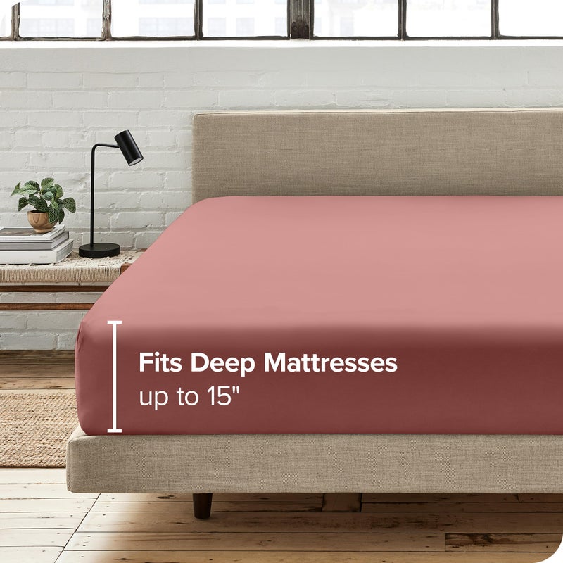Bare Home Bare Home 100% Organic Cotton Twin XL Fitted Bottom Sheet - Crisp Percale Weave - Lightweight & Breathable - Deep Pocket Fitted Sheet (Twin XL  Dusty Rose)  - Image 3
