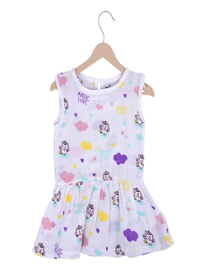 MumsLap Baby Girls Unicorn Muslin Frock | Soft Breathable Cotton - Newborn Clothing for 3-6 Months - Lightweight Summer Wear for Infants - Ideal for Sensitive Skin-White - Image 4