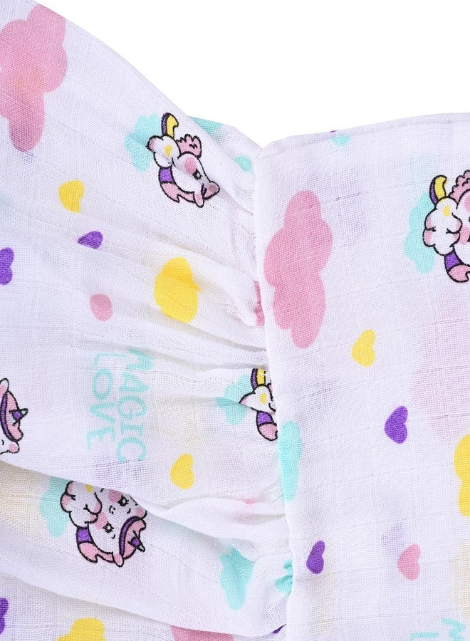 MumsLap Baby Girls Unicorn Muslin Frock | Soft Breathable Cotton - Newborn Clothing for 3-6 Months - Lightweight Summer Wear for Infants - Ideal for Sensitive Skin-White - Image 3