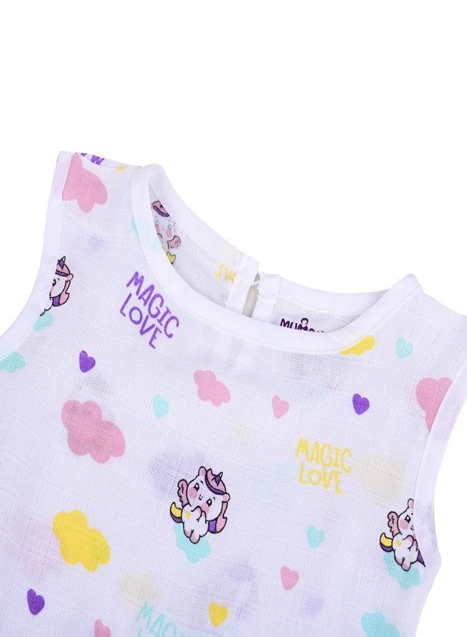 MumsLap Baby Girls Unicorn Muslin Frock | Soft Breathable Cotton - Newborn Clothing for 3-6 Months - Lightweight Summer Wear for Infants - Ideal for Sensitive Skin-White - Image 5