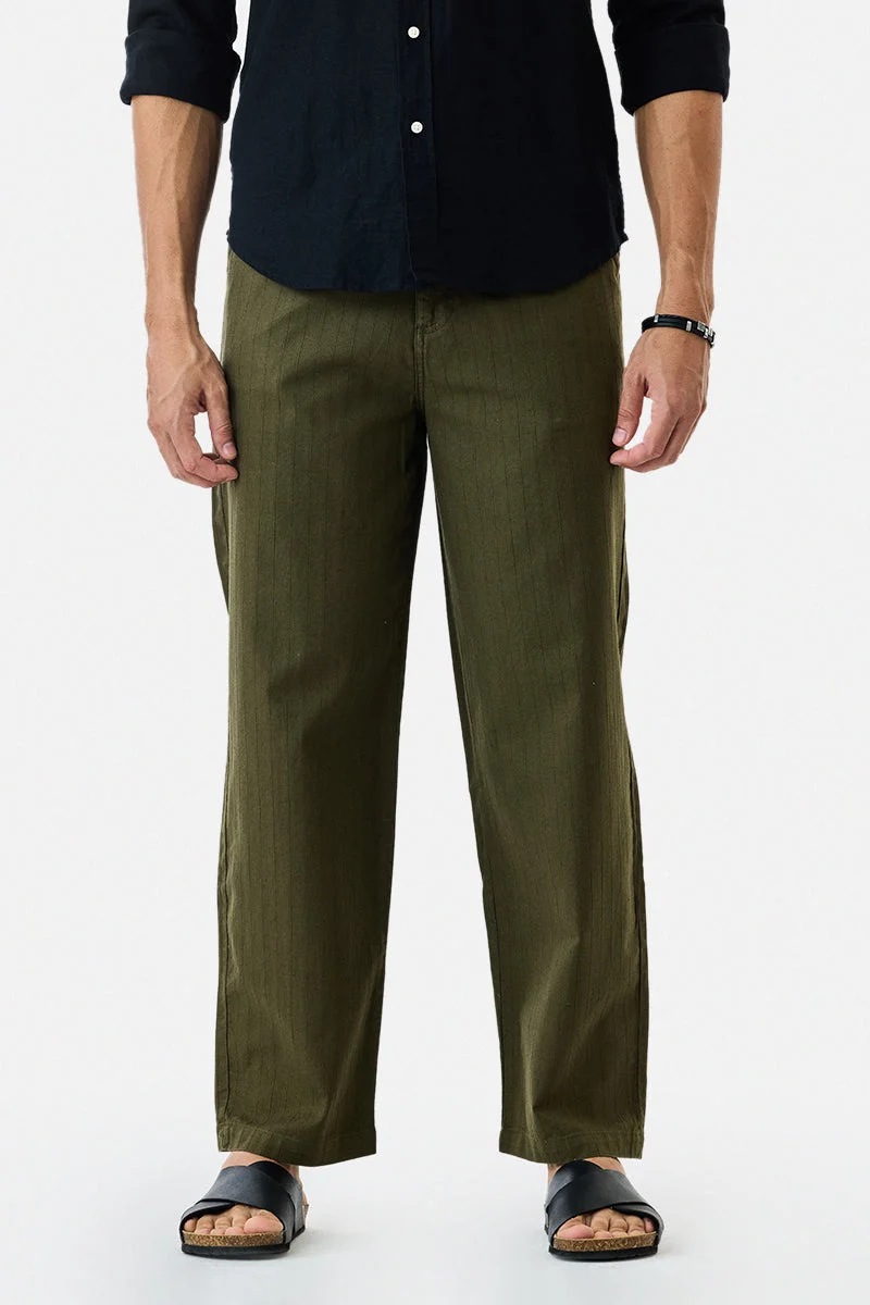 SNITCH Green Textured Relaxed Trousers