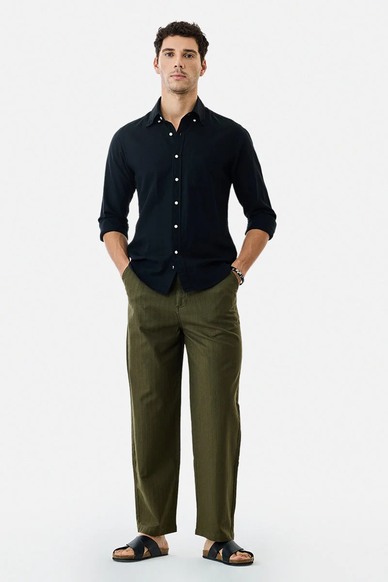 SNITCH Green Textured Relaxed Trousers