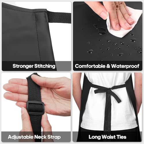 DEBIK® | 2 Pack Aprons for Men Women with Large Pockets, Waterproof Rubber Vinyl Apron 40" Heavy Duty Chef Apron Black Adjustable Work Apron for Dishwashing Kitchen Cooking Drawing - Image 4