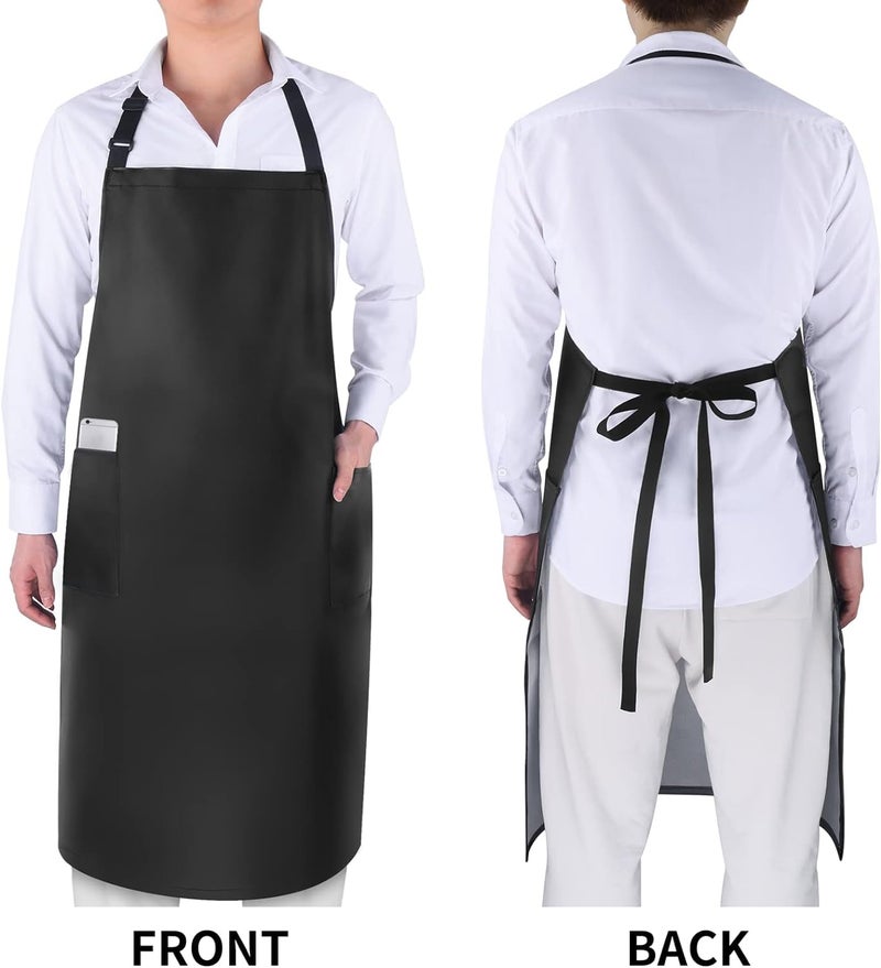 DEBIK® | 2 Pack Aprons for Men Women with Large Pockets, Waterproof Rubber Vinyl Apron 40" Heavy Duty Chef Apron Black Adjustable Work Apron for Dishwashing Kitchen Cooking Drawing - Image 3