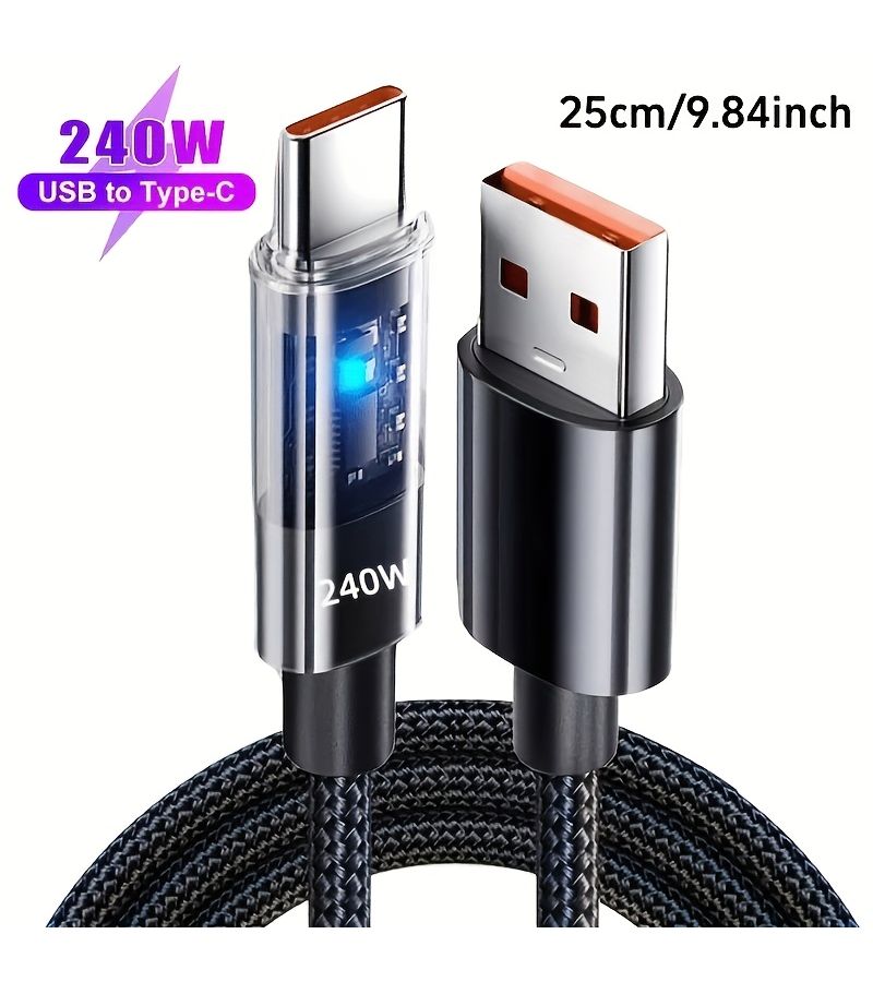 240W PD Fast Charging Data Cable 0.25M for iPhone 15 17 Android Type-C - Image 2