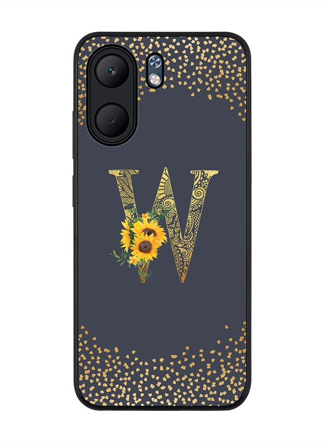 Stylizedd For Oppo A5x 5G / A5x 4G Case,Slim fit Camera Protection, Shockproof Thin Phone cover  - Custom Floral Monogram - W  (Grey )