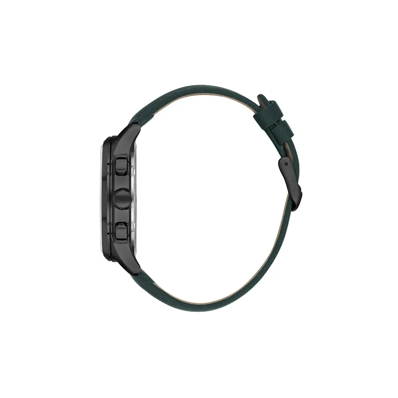 DANIEL KLEIN Men's Leather Black Alloy Case Analog Dark Green Round Sunray Dial Japanese Quartz Exclusive 50 Meters Water Resistant
