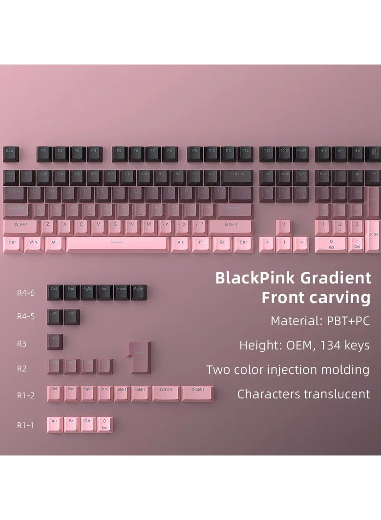 Blackberry pink gradient dye sublimation PBT keycaps 136 keys two-color injection double process side printing glossy custom keycaps set for mechanical gaming keyboard  - Image 2