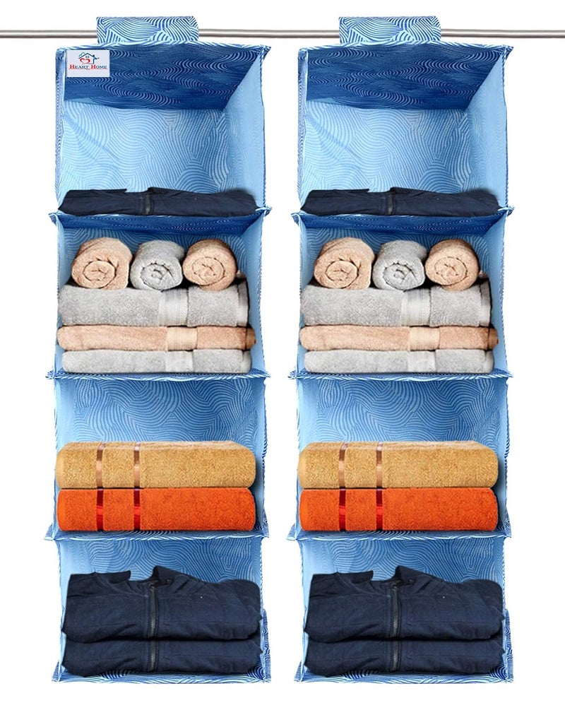 Kuber Industries Heart Home Laheriya Print 4 Shelf Closet Hanging Organizer 4 Tier Closet Wardrobe Organizer Clothes Storage Hanger for Family Closet Bedroom Foldable and Universal Fit BluePack of 2KUBMART15343 - Image 1