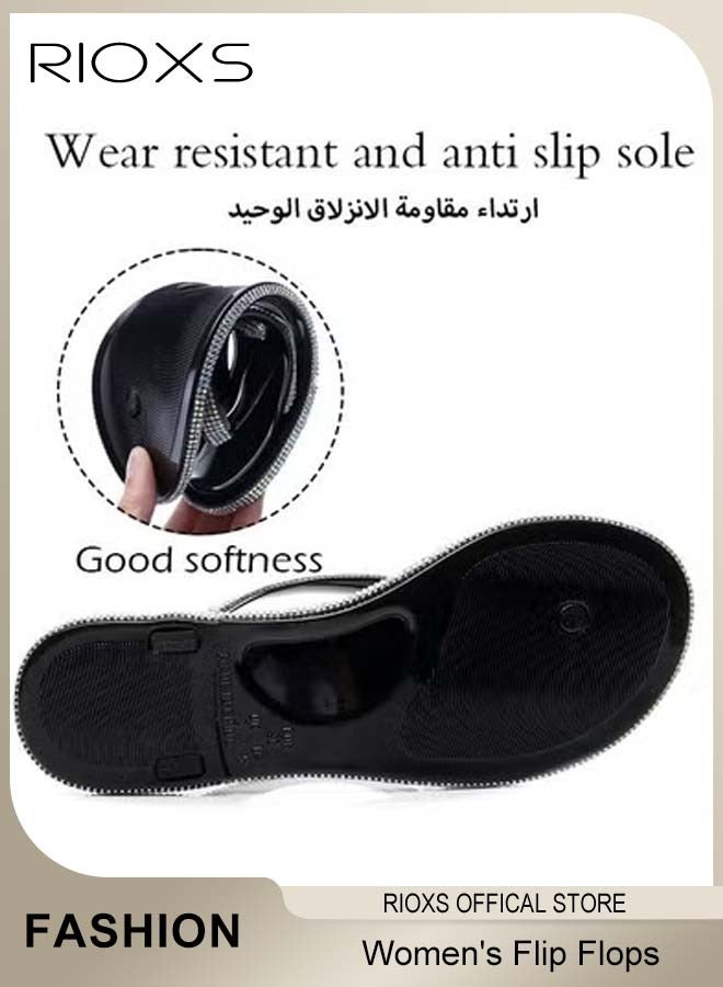 RIOXS Women's Rhinestone Flip Flops, Lightweight Anti-slip Open Toe Flat Sandals, Soft Comfort Summer Beach Sandals for Ladies, Sparkly Slip On Dress Flip Flop Sandals Shower Slippers for Beach, Bathroom, Indoor or Outdoor Use - Image 5