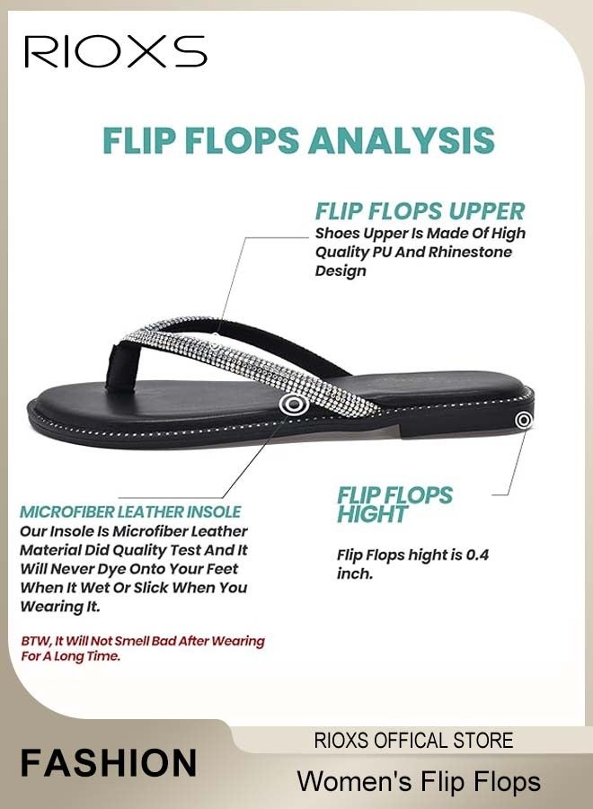 RIOXS Women's Rhinestone Flip Flops, Lightweight Anti-slip Open Toe Flat Sandals, Soft Comfort Summer Beach Sandals for Ladies, Sparkly Slip On Dress Flip Flop Sandals Shower Slippers for Beach, Bathroom, Indoor or Outdoor Use - Image 4