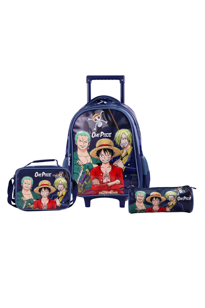 مون MOON Licensed One Piece3 in 1 Kids Trolley Set   - (16-Inch) Premium Kids School Bag with Lunch Bag & Pencil Case-Blue