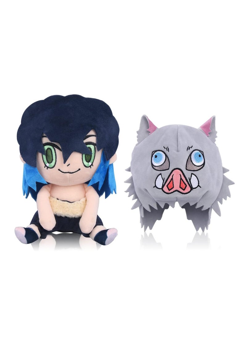 22cm Anime Plushie Nezuko Tanjirou Plush Doll Toys, Soft Kawaii Seated Manga Figure Dolls Collectibles Gifts for Fans (Inosuke) - Image 1