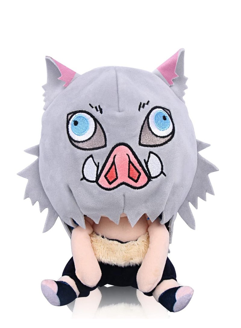 22cm Anime Plushie Nezuko Tanjirou Plush Doll Toys, Soft Kawaii Seated Manga Figure Dolls Collectibles Gifts for Fans (Inosuke) - Image 2