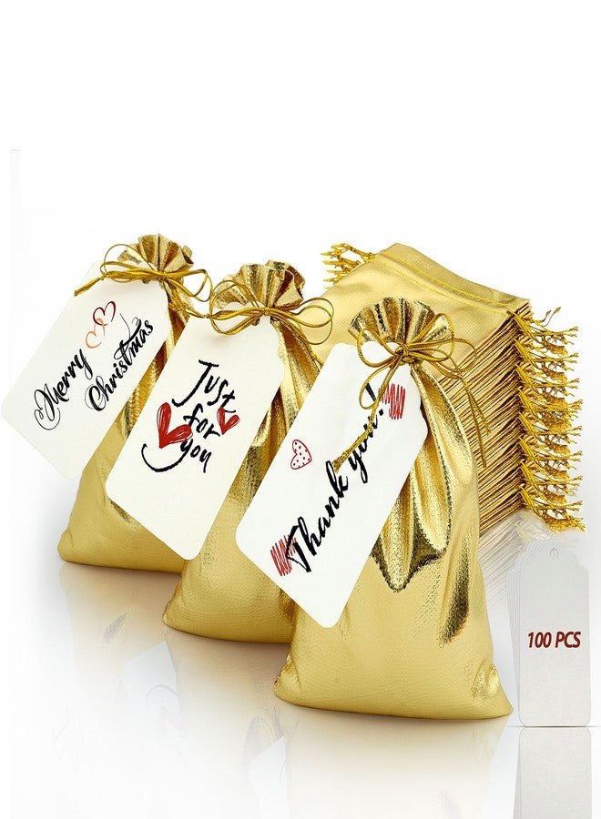 DOYIDE 100Pcs Jewelry Bags Drawstring Pouch, 3x4in Mini Drawstring Gift Bags for Candy Treat Jewelry, Shiny Gold Wedding Party Favor Bags, Sachet Bags Empty for Birthday Baby Shower Christmas Holiday - Image 1