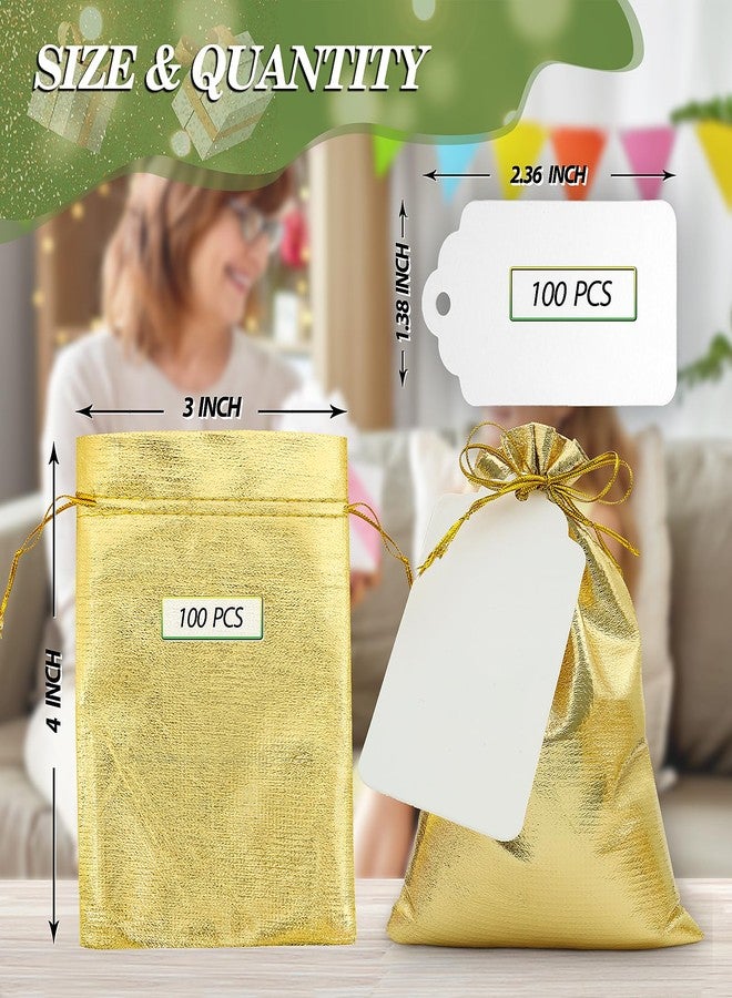 DOYIDE 100Pcs Jewelry Bags Drawstring Pouch, 3x4in Mini Drawstring Gift Bags for Candy Treat Jewelry, Shiny Gold Wedding Party Favor Bags, Sachet Bags Empty for Birthday Baby Shower Christmas Holiday - Image 2