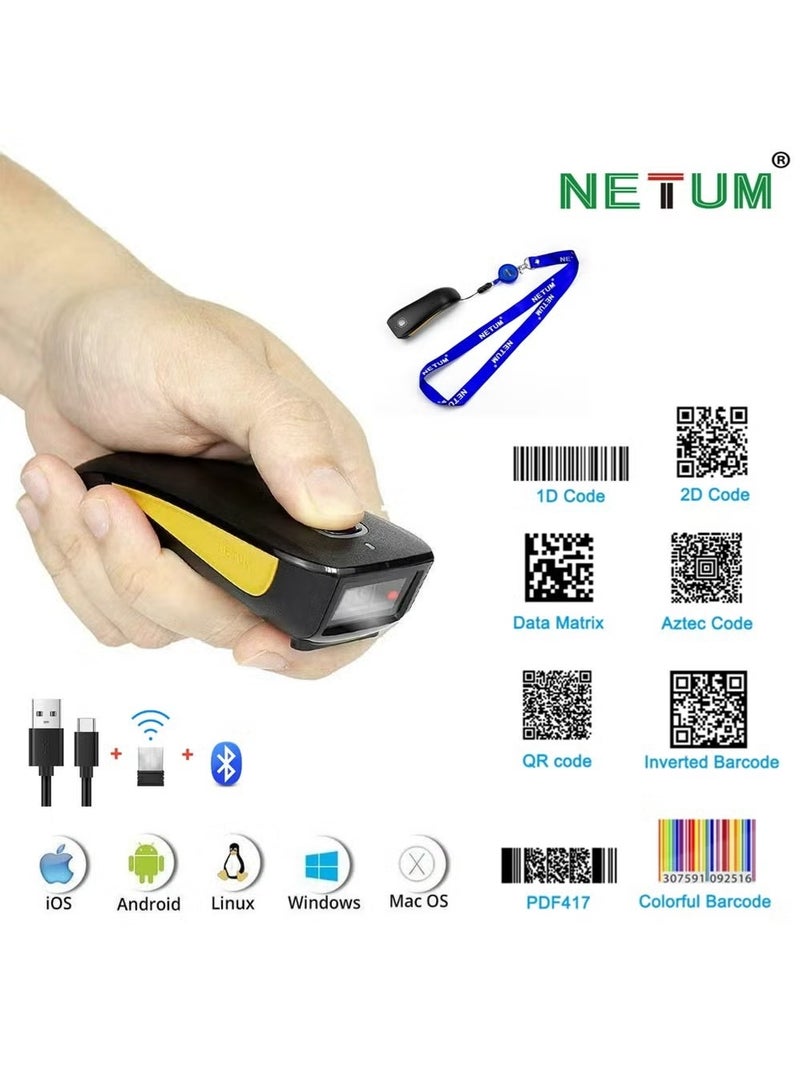 نيتم ماسح باركود صغير محمول لاسلكي 1D 2D متوافق مع Bluetooth وUSB قارئ رمز QR للجهاز اللوحي iPhone iPad Android iOS PC POS للاستخدام اليومي والمخزون والمبيعات - Image 1