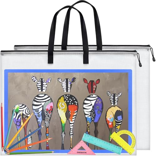 GREBSTK 2 Piece Large Posters Art Portfolio Bag 28 x 20 Inch Poster Storage Bag Board Holder with Handle and Zipper Organizer Transparent Bag for Posters, Poster Board, Painting, Bulletin Boards - Image 1