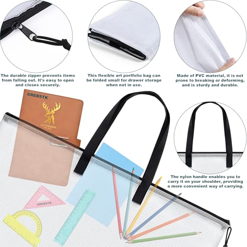 GREBSTK 2 Piece Large Posters Art Portfolio Bag 28 x 20 Inch Poster Storage Bag Board Holder with Handle and Zipper Organizer Transparent Bag for Posters, Poster Board, Painting, Bulletin Boards - Image 3
