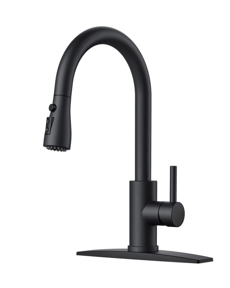 FORIOUS Black Kitchen Faucet with Pull Down Sprayer, Bar High Arc Single Handle Traditional 3 Modes Stainless Steel Faucet for Kitchen Sink Farmhouse RV Laundry Camper - Image 1