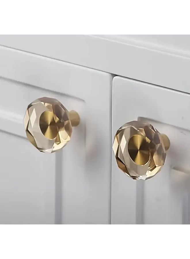 5pcs 30mm Polygonal Sunflower Crystal Glass Brass Cabinet Knobs with Screws - Image 2