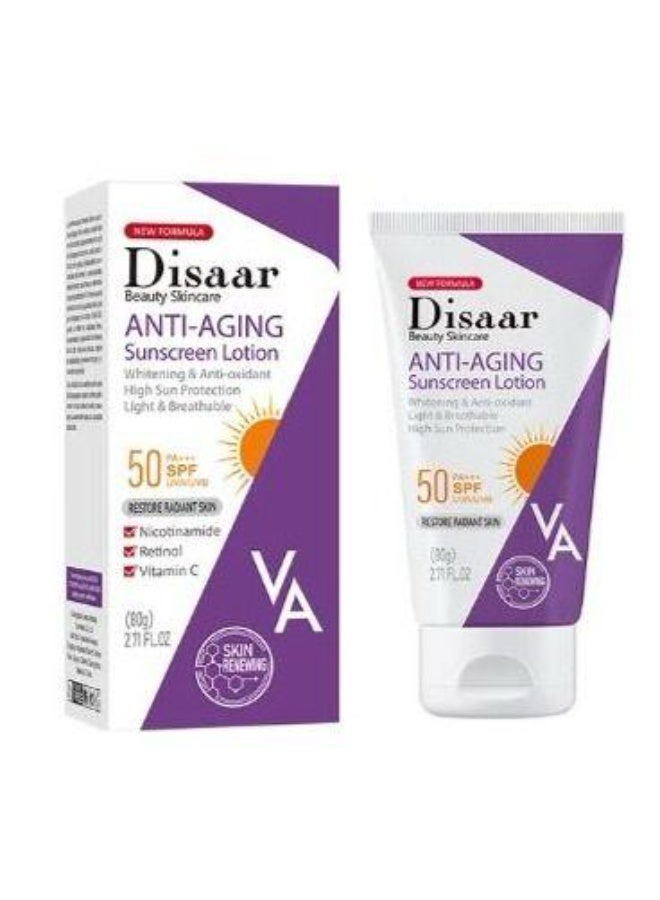 Disaar Anti-Aging Sunscreen Lotion SPF 50 PA+++ with Niacinamide, Retinol & Vitamin C – 80g - Image 2